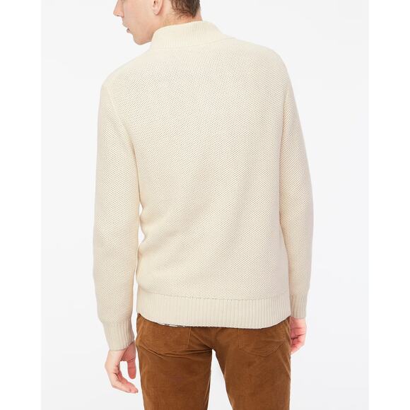 NWT J.Crew Cotton Honeycomb Knit Half-Zip Sweater in Natural Size L - Picture 3 of 9